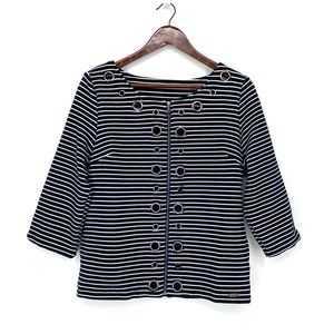 Smash Navy Blue White Stripe Full Zip Coastal Shacket With Grommet Detail